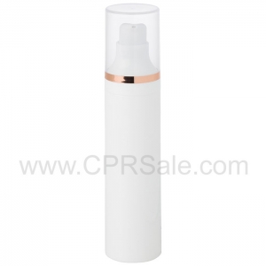 Airless Bottle, Natural Cap with Shiny Rose Gold Band, White Pump, White Body, 50 mL - Texas